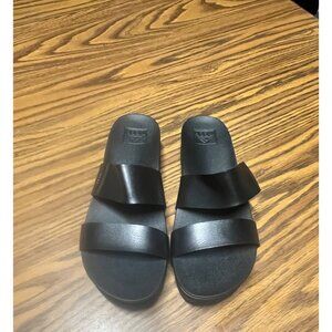 Reef Black Slide Sandals With Wide Crisscross Straps size 9
